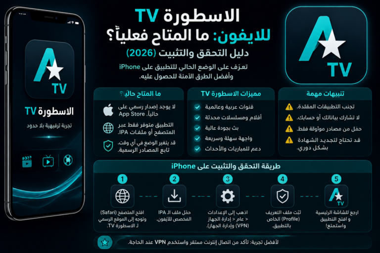 الاسطورة TV للايفون ما المتاح فعلياً؟ دليل التحقق والتثبيت (2026)